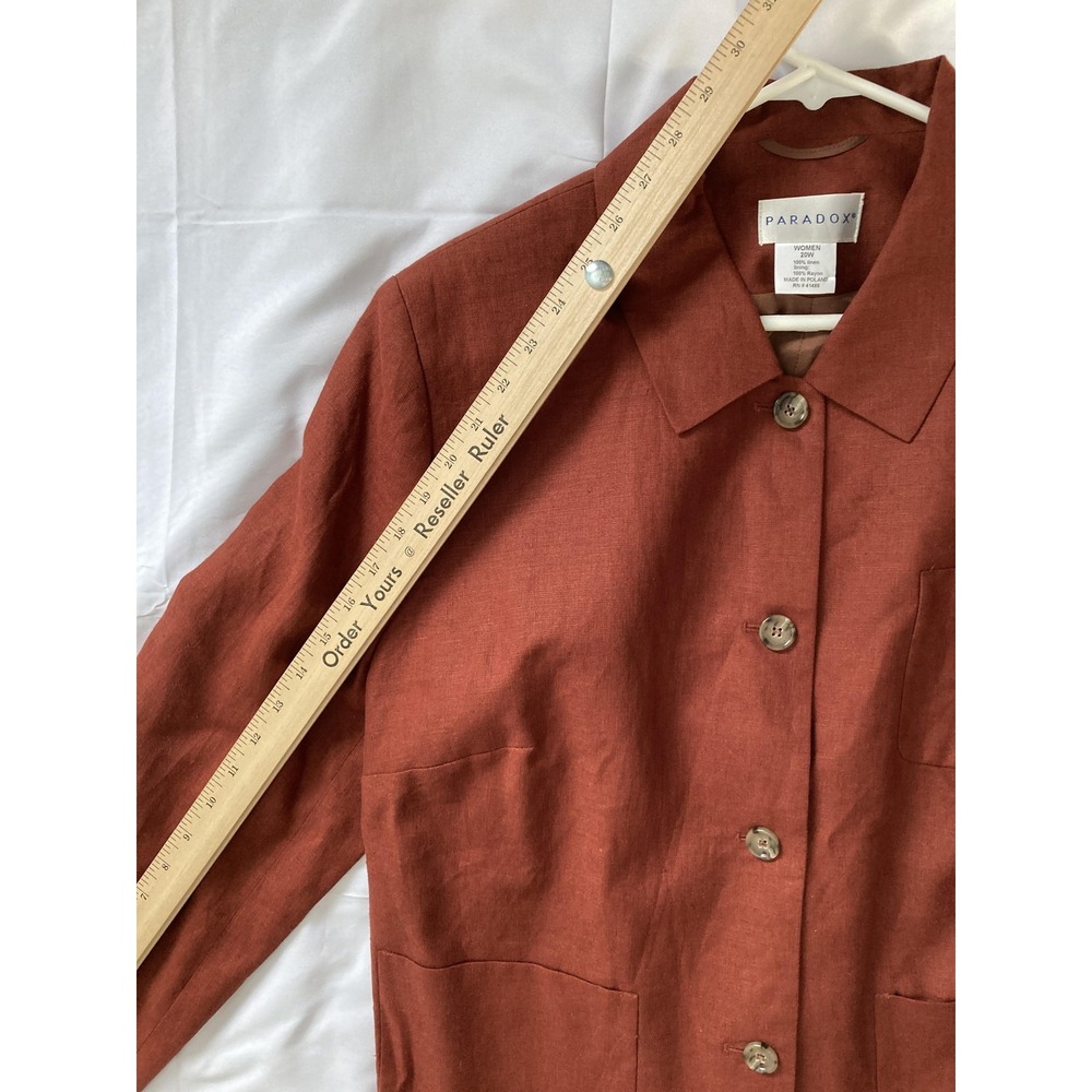 Paradox Jacket Women 20W Brown 100% Linen Button Front Patch Pocket Lined Casual - Picture 11 of 12